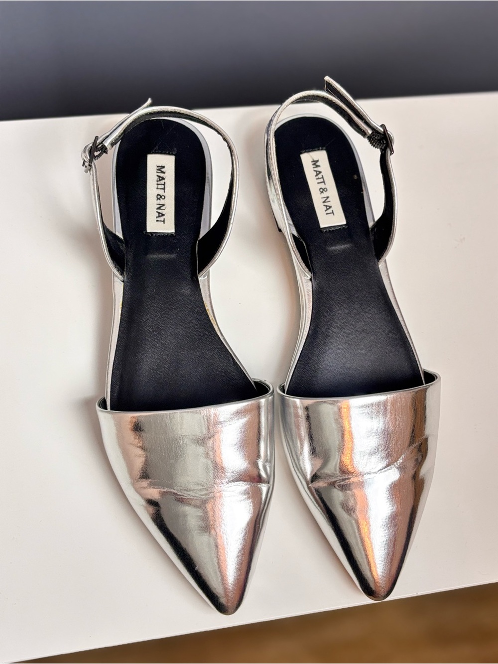 Silver Pointed-Toe Slingback Mules - Picture 6 of 7